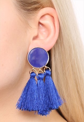 BLUE TASSEL FRINGE EARRINGS