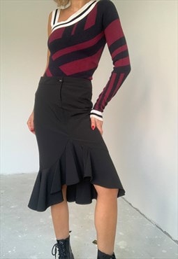 Vintage Midi Ruffle High Waisted Skirt