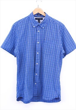 Vintage Tommy Hilfiger Shirt Blue White Check Short Sleeve