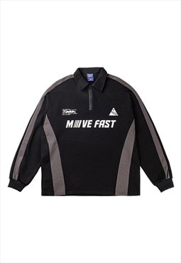 Racing top half zip sports pullover motorsports polo black