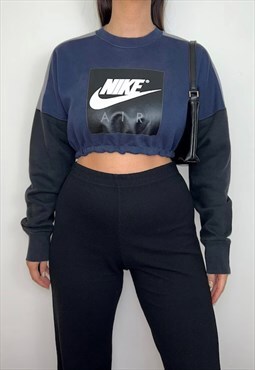 Reworked Nike Air Black Navy Cropped Sweatshirt