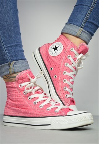 VINTAGE 90S CONVERSE PINK HI-TOPS TRAINERS SNEAKERS PREPPY