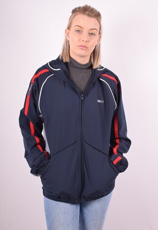 REEBOK WOMENS VINTAGE HOODIE JACKET MEDIUM NAVY BLUE 90S