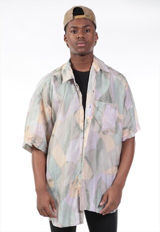 VINTAGE ABSTRACT PRINT SILK FESTIVAL SHIRT