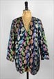 80'S BLACK FLORAL METALLIC GOLD LADIES BLAZER EVENING JACKET