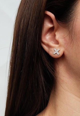 CZ X CROSS STERLING SILVER EARRING
