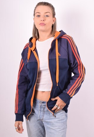 ADIDAS WOMENS VINTAGE HOODIE JACKET MEDIUM BLUE 90'S