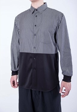 Black Striped Patchwork Sporty oversized mesh shirt Y2k