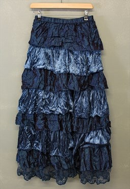 Vintage Y2K Fairy Maxi Skirt Ruffled Blue Iridescent