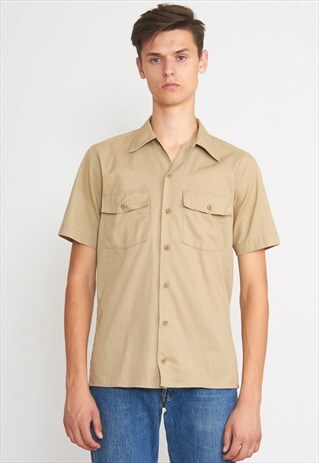 VINTAGE BEIGE DICKIES SHORT SLEEVE BUTTON SHIRT