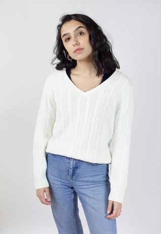 VINTAGE TOMMY HILFIGER WHITE KNIT JUMPER