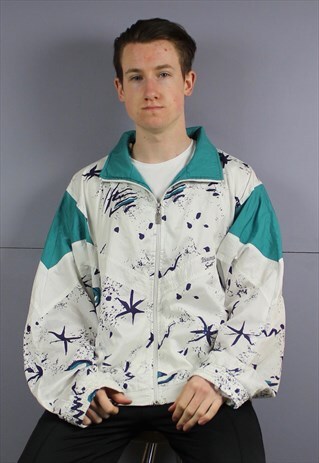 VINTAGE TRIUMPH WINDBREAKER JACKET IN WHITE WITH ZIP POCKETS