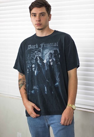 VINTAGE ROCK T-SHIRT DARK FUNERAL LOGO 90S XL 8