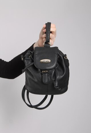VINTAGE 90S BLACK FAUX LEATHER MINI BACKPACK RUCKSACK