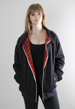 VINTAGE 90S NAVY BLUE ZIP HARRINGTON BOMBER JACKET