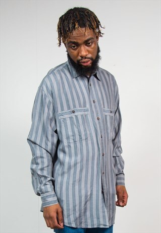 VINTAGE 90'S GREY STRIPED SILK SHIRT