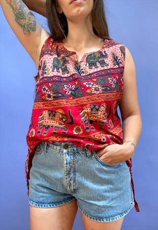 VINTAGE 90'S BOHEMIAN PRINT SLEEVELESS TOP - S/M