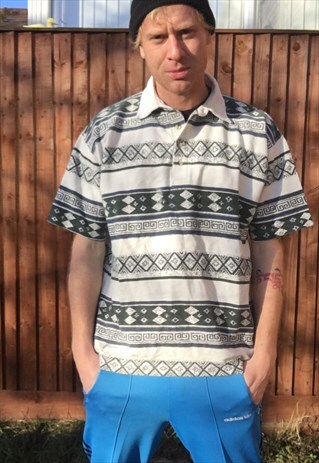 VINTAGE AZTEC PATTERNED SHIRT COTTON WOVEN HIPPY M 80S MENS