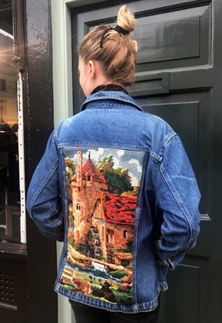 FRANKIE. DENIM JACKET REWORKED WITH VINTAGE TAPESTRY