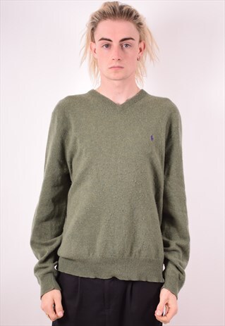 POLO RALPH LAUREN MENS VINTAGE JUMPER SWEATER XXL KHAKI 90S