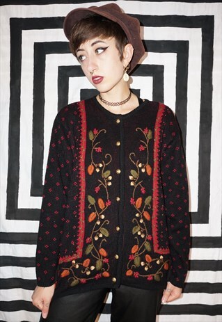 VINTAGE 90'S AUTUMN ACORN PATTERN CARDIGAN