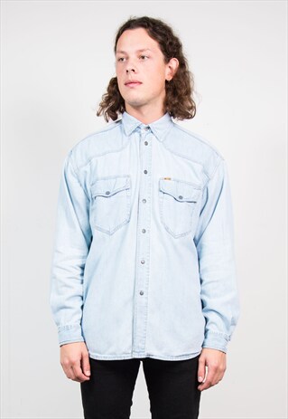 VINTAGE 90'S LIGHT BLUE DENIM WESTERN STYLE SHIRT