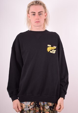 FILA MENS VINTAGE SWEATSHIRT JUMPER XL BLACK 90S