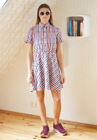 BLUE RED AND WHITE DRESS