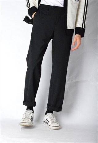 VINTAGE 90S BLACK MINIMALIST WOOL BLEND PANTS