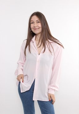 90s pink color minimalist blouse, vintage cute essential top