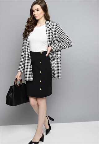 PENCIL SKIRT WITH FRONT SLIT SKIRT GOLDEN BUTTONS IN BLACK