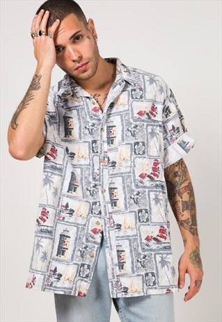 ON SALE VINTAGE 80S CRAZY PRINT SHIRT / S1603