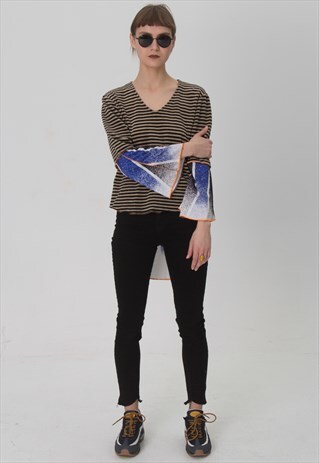 REWORKED 90S VELVET STRIPPED SWEATSHIRT, FOOTBALL FLARED
