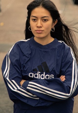 RETRO SPELLOUT ADIDAS WINDBREAKER JUMPER IN NAVY AND WHITE