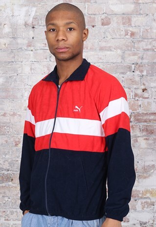 VINTAGE PUMA LOGO TRACK JACKET RED NAVY