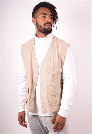 TIMBERLAND MENS VINTAGE GILET XL BEIGE 90S