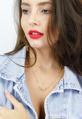 GOLD DIAMANTE 'PISCES' STAR SIGN SPELL OUT CHAIN NECKLACE