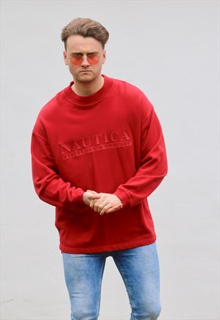 NAUTICA USA 90S MARINE DENIM CO LUST RED SWEATSHIRT