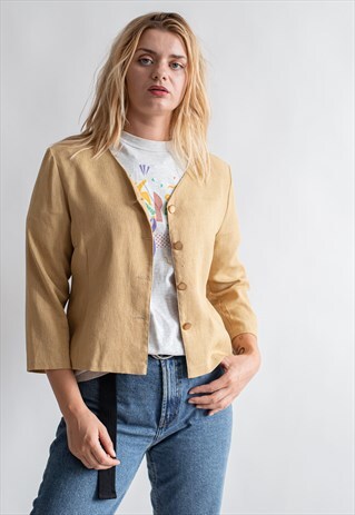 VINTAGE 90S MINIMAL V-NECK JACKET IN YELLOW