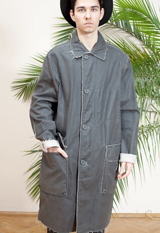 MILITARY STYLE, GREY DESIGNER GREAT COAT BY DONNA KARAN