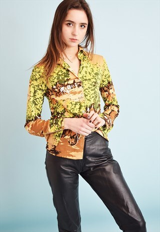 VINTAGE 70'S RETRO CIRCUS PRINT SHIRT TOP BLOUSE