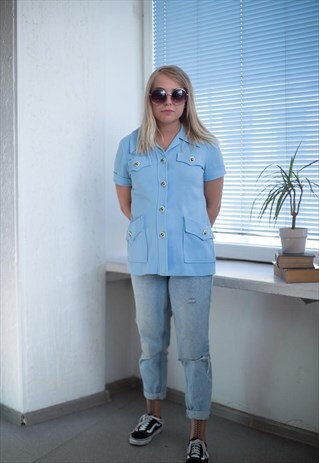 VINTAGE 80'S LIGHT BLUE SHORT SLEEVED TOP