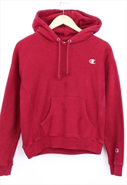Vintage Champion Crop Hoodie Red With Chest Logo 90s 