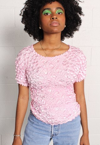 PRETTY PINK POPCORN PLEATED BLOUSE