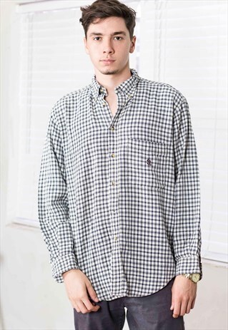 VINTAGE NAUTICA CHECKED SHIRT LOGO 90S M 12.7