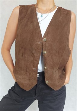 Vintage Brown Suede Vest, Miss Joy Vest, Medium Size 