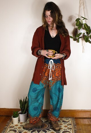 FAIRTRADE TEAL MANDALA HIPPIE HAREMS TROUSERS