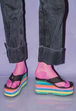Vintage Y2K summer festival platform rainbow sandals