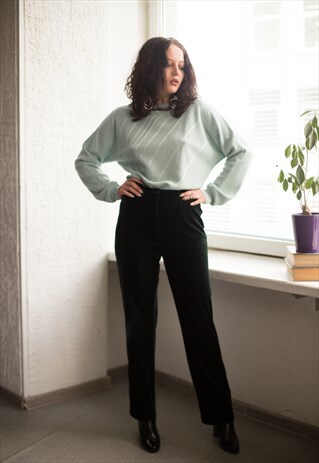 VINTAGE 90'S EMERALD GREEN STRAIGHT VELVET TROUSERS