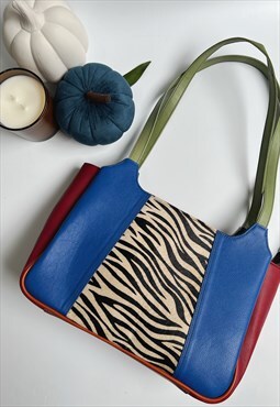 Nephele Large Tote Bag Blue Zebra Animal Print Large Handbag